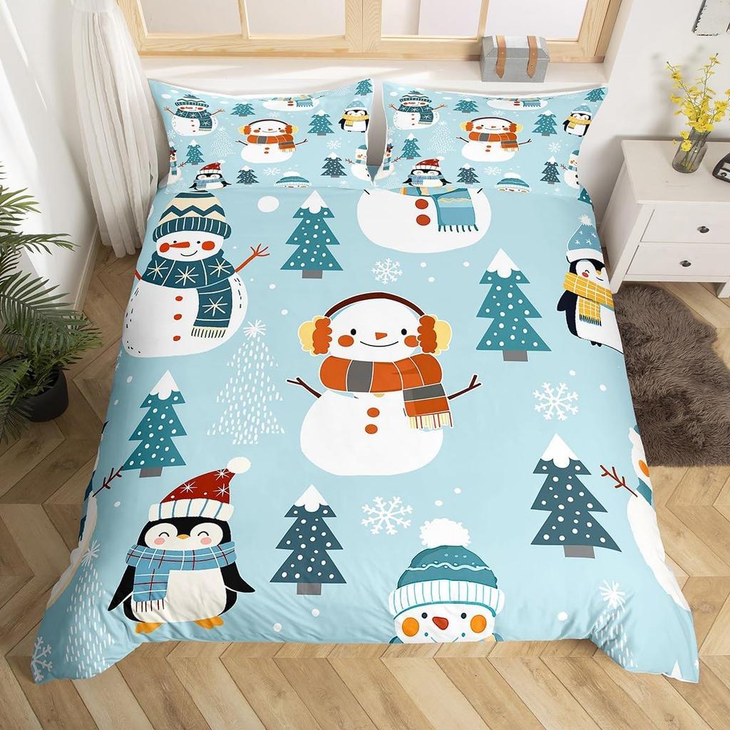 Cartoon Penguin Duvet Cover Full King for Girls Boys New  Gift Christmas Theme Bedding Set Christmas Tree Comforter Cover