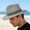 Herren Sommer Fischerhut Hohlstrohgewebe Vollgesichts Sonnenschutz Breiter Rand Western Cowboyhut mit Schwarzem Band Dekor Faltbarer Strandhut