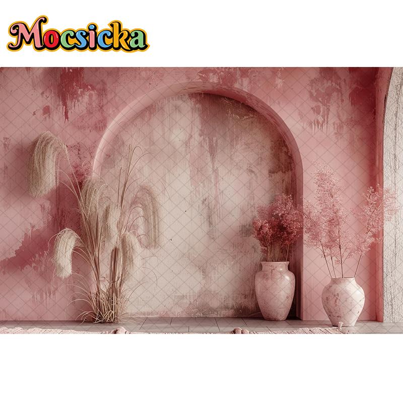 Mocsicka Photography Background Wedding Maternity Adult Kids Art Portrait Decor Vintage Bohe Red Arch Wall Backdrop Photo Studio