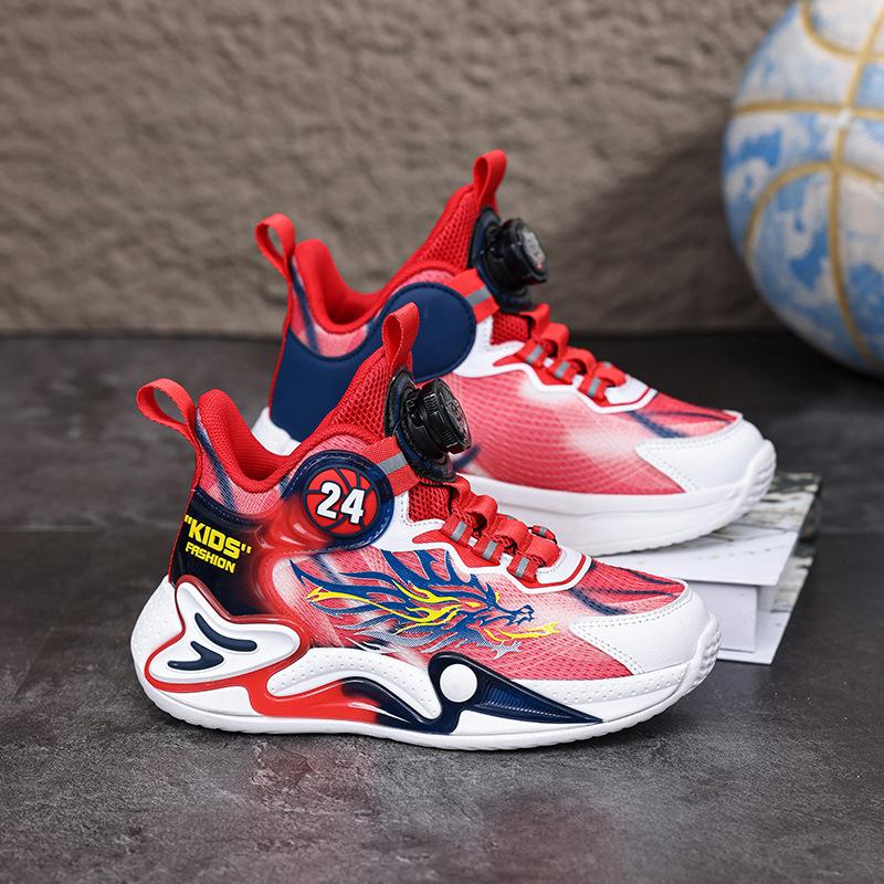 Classmate boys basketball shoes 6-12 years old 2025 double mesh breathable wear-resistant boys students sneakers button shoes tide
