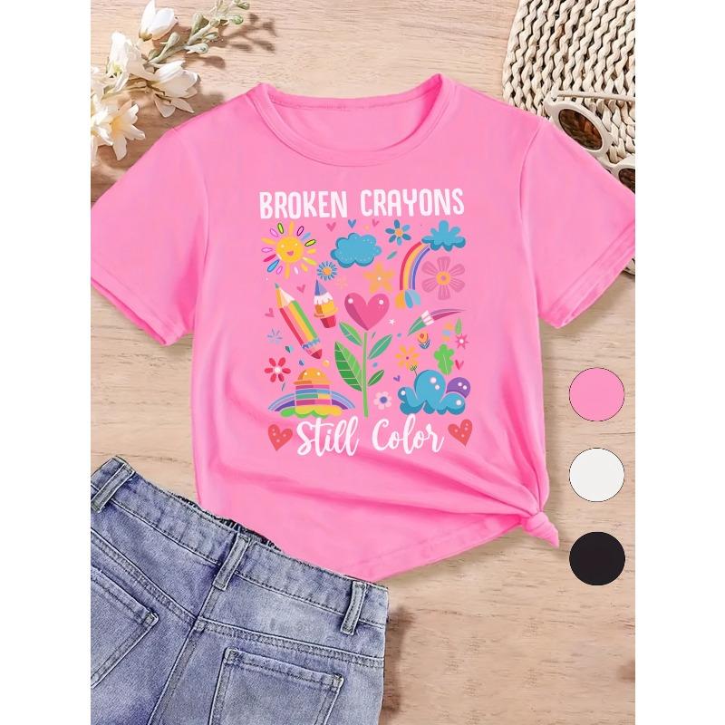 European Size Boy and Girl Fashion Short Sleeved Shirts with Letter Prints Breathable and Soft Comfortable Round Neck