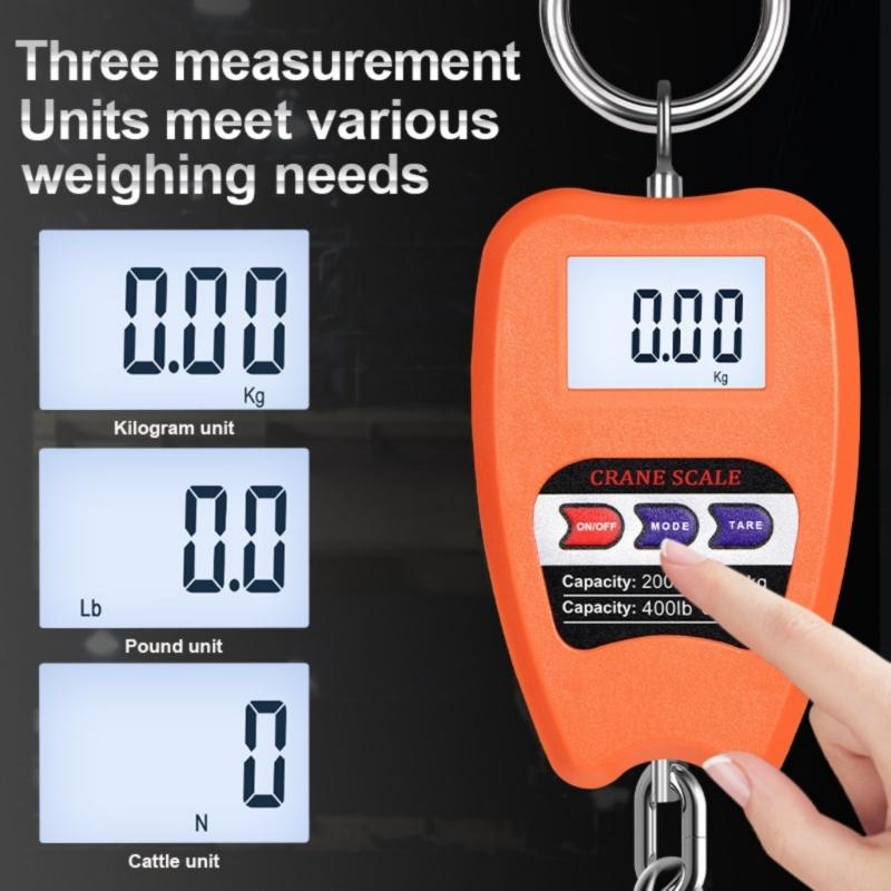 Precise Heavy Duty 200kg Digital Handheld Scale Industrial ABS Construction Multiple Unit Conversion Hanging Hook Design