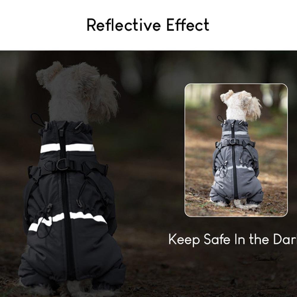 New Dog Clothes Winter Warm Overalls Small Medium Dog Jumpsuit Jacket Thicken Padded Coat with Harness Adjustable Reflective