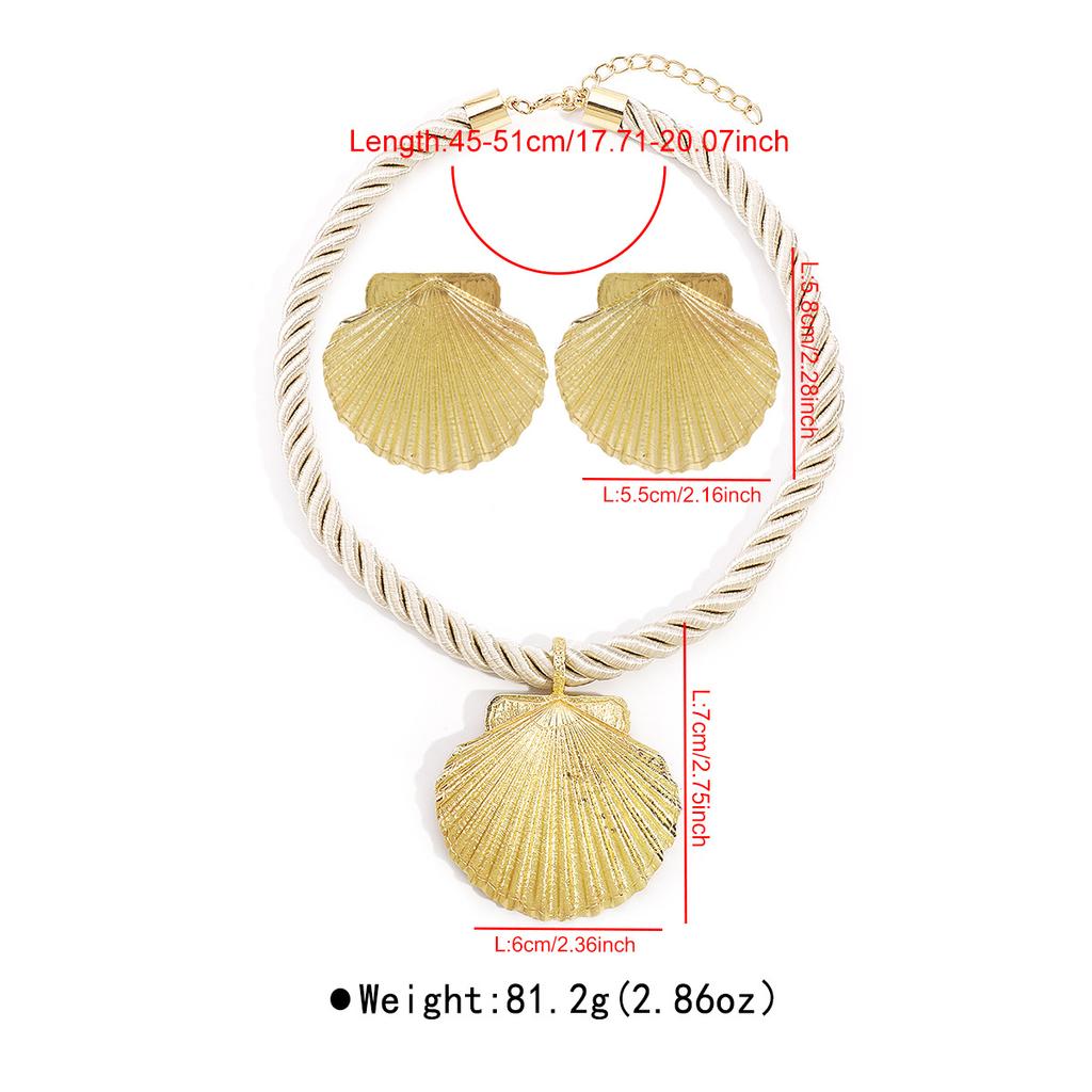 Tooxika Creative Personality Alloy Shell Love Pendant Necklace Earrings Set Summer Ocean Breeze Jewellery