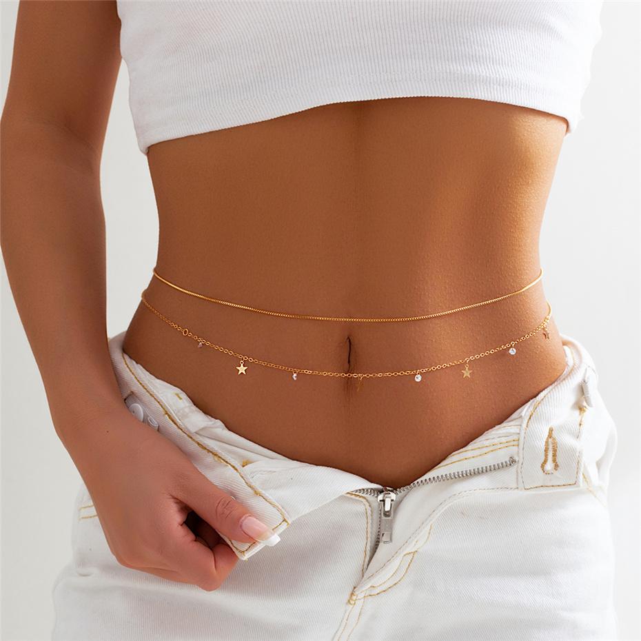 9 Styles Boho Rhinestone Zircon Star Moon Pendant Waist Belly Belt Chain Women Summer Bikini Y2K Accessories Rave Body Jewelry