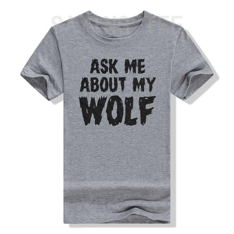 Ask Me About My Wolf Flip T- Shirt Cool Funny Saying Novelty Graphic Tee Tops Men's Fashion Animal Print Outfits Husbands Gifts
