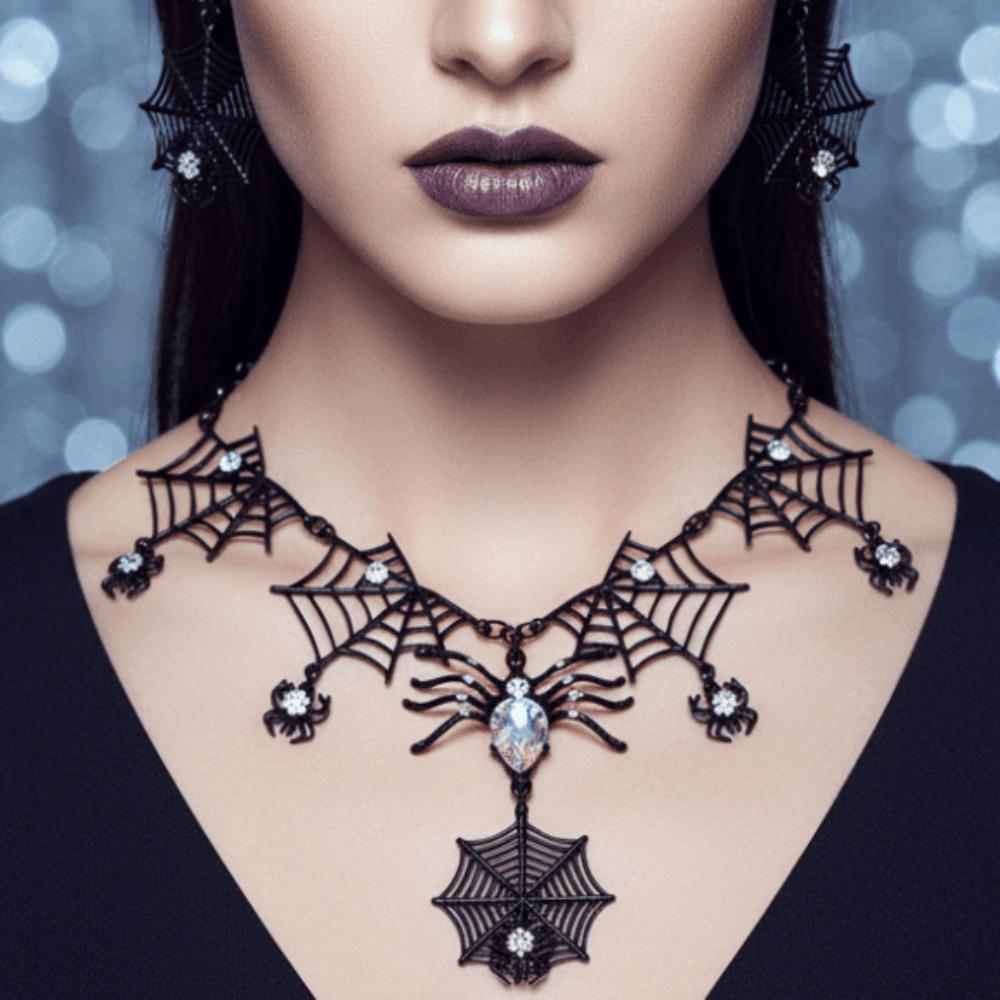 Black Zinc Zinc Alloy Halloween Jewelry Set Dark Gothic Black Choker Necklace Witch Costume