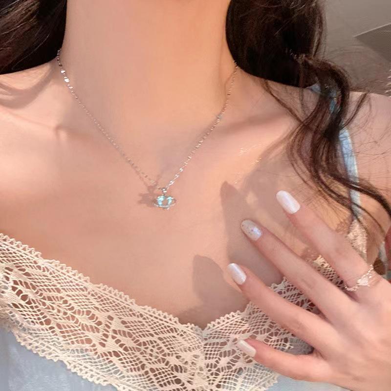 Koreanische Mode Vintage Blau Kristall Anhänger Silber Farbe Cosmic Star Kette Hals Halskette für Frauen Hochzeit Ästhetischen Schmuck