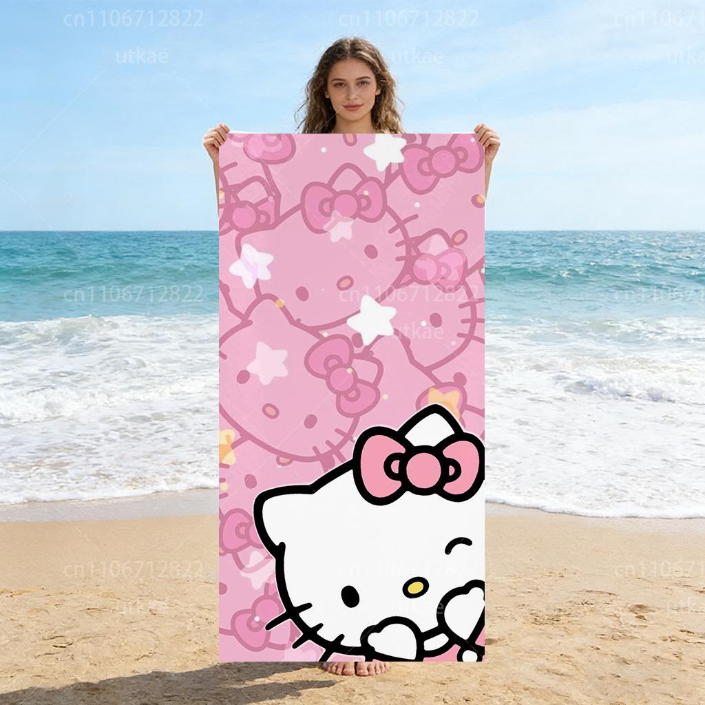 Hello Kitty Cartoon Beach Towel Quick Dry Microfiber for Travel Pool Bathroom W30*H60(CM)