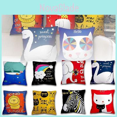 Cartoon Printed Cushion Cover Square Shape Peachskin Fabric For Home Decor