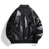 Unisex Oversized Stehkragen Jacke Mit Gestickten Buchstaben PU Leder Patchwork Lässige Moto Oberbekleidung