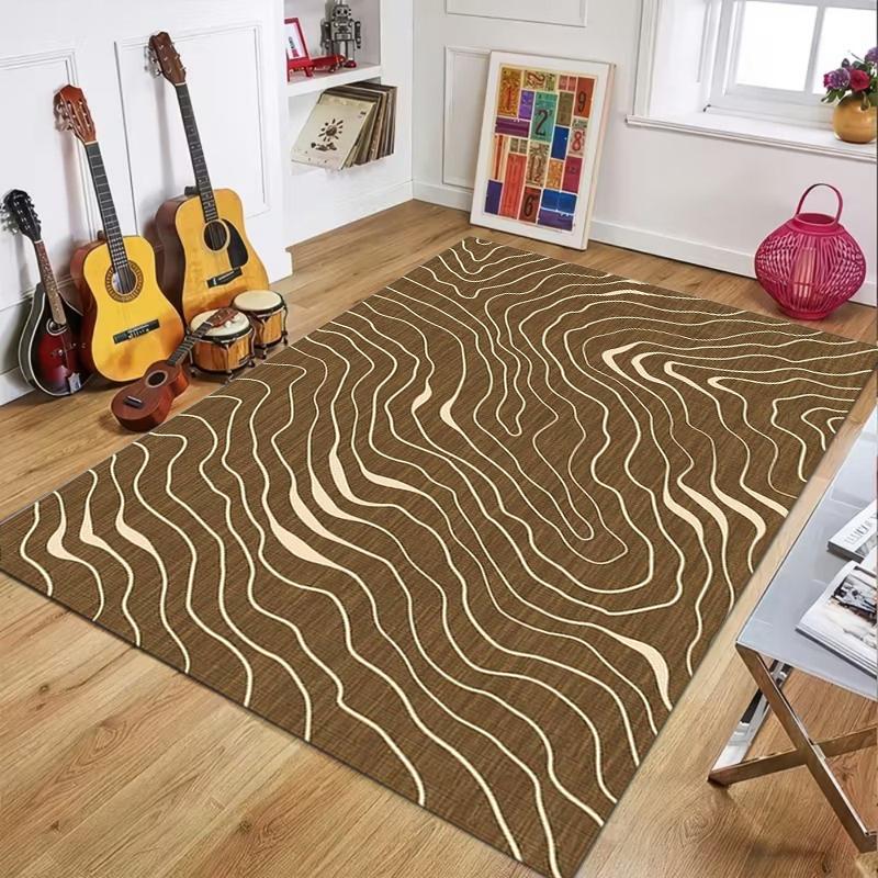 Modern Abstract Wavy Line Area Rug, Minimalist Neutral Tone Floor Mat for Living Room Bedroom, Soft Non-Slip Home Decor Carpet