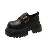 Platform Thick Heel British Style Small Leather Shoes Women's 2025 New French Retro Versatile Height-increasing Velcro Loafers