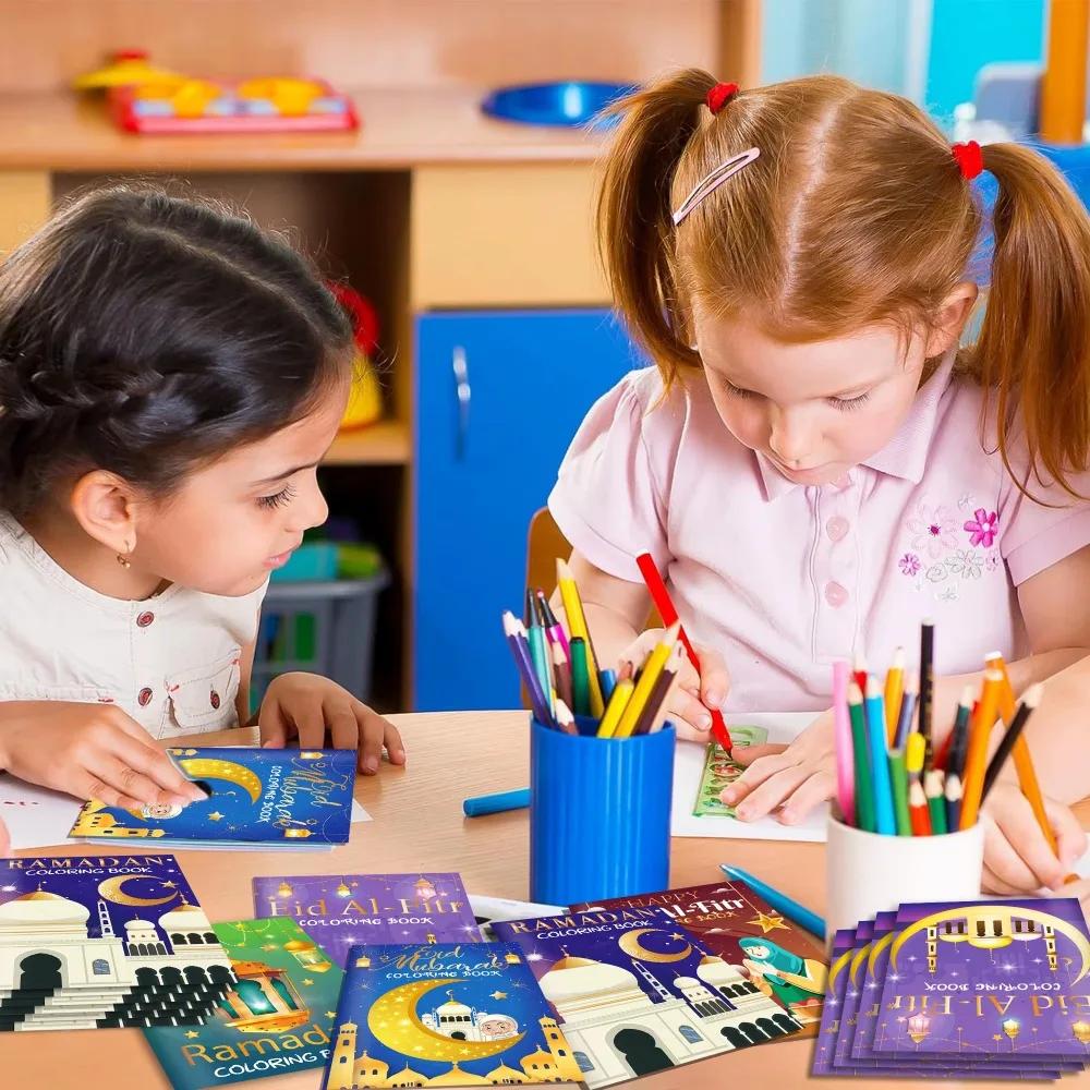 16/32/64PCS Ramadan Coloring Books Gold Moon Fillers DIY Painting Drawing Book Children's Gift Graffiti Book for Party Supplies
