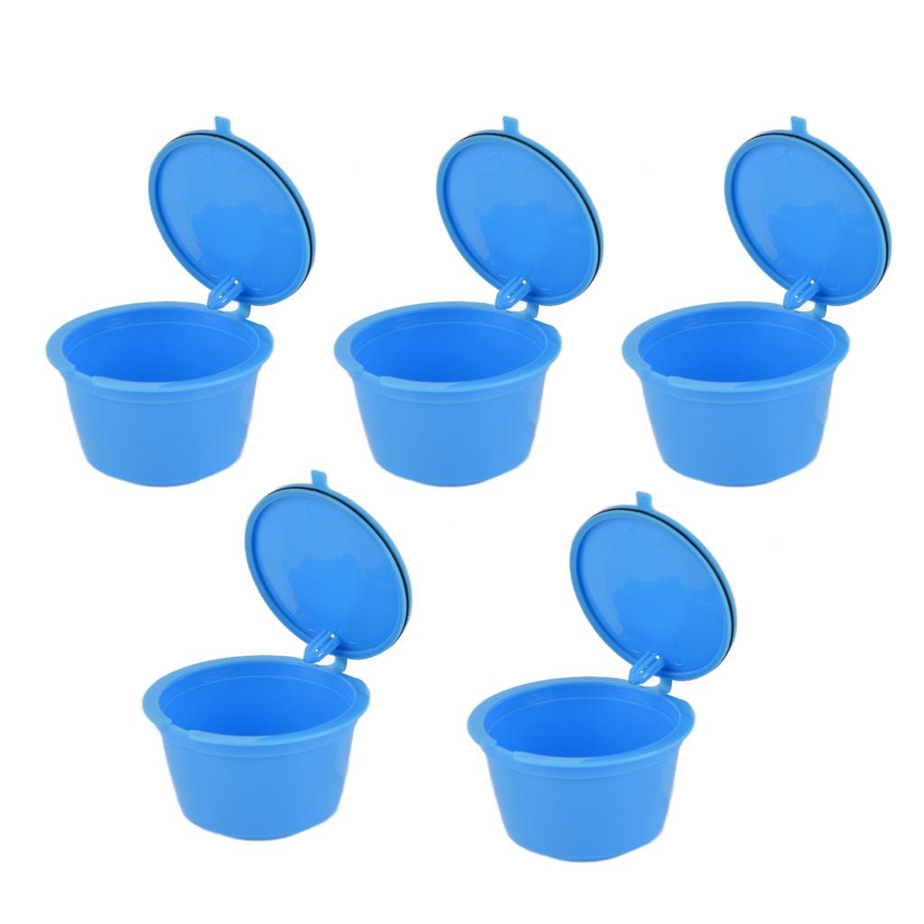 5Pcs 50ml Coffee Capsule Reusable Coffee Filter Cup with Spoon for DOLCE GUSTO Coffee MachineBlue