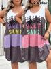 Robe Sans Manches Col Rond Grande Taille 2026: Imprimé Transfrontalier Européen & Américain, Décontracté, Confortable, Dissimulant Mode Femme