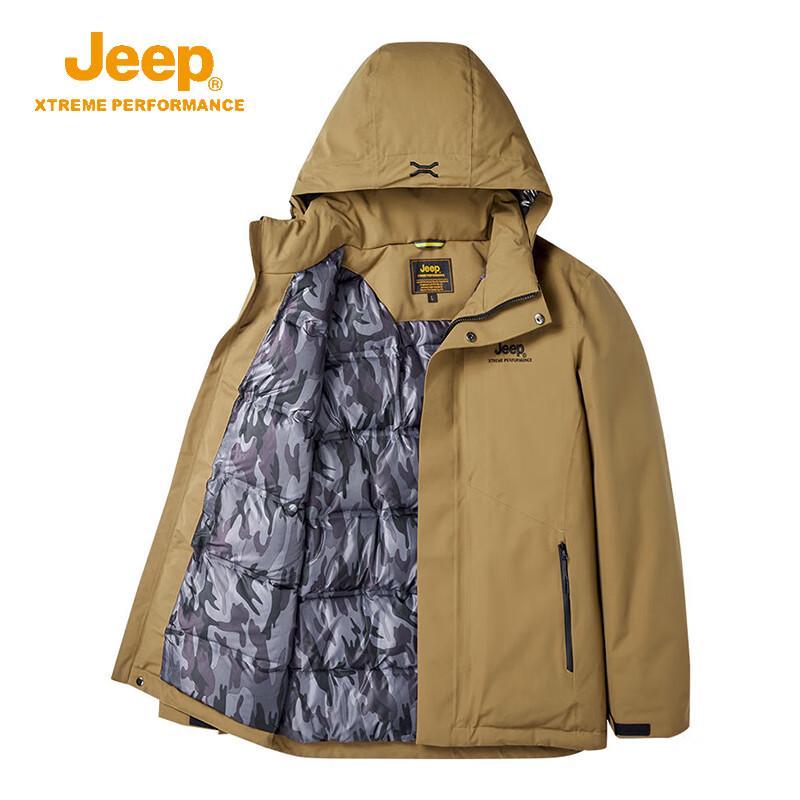 Мужская зимняя пуховая куртка JEEP 3-в-1 с капюшоном XXXXL темные хаки