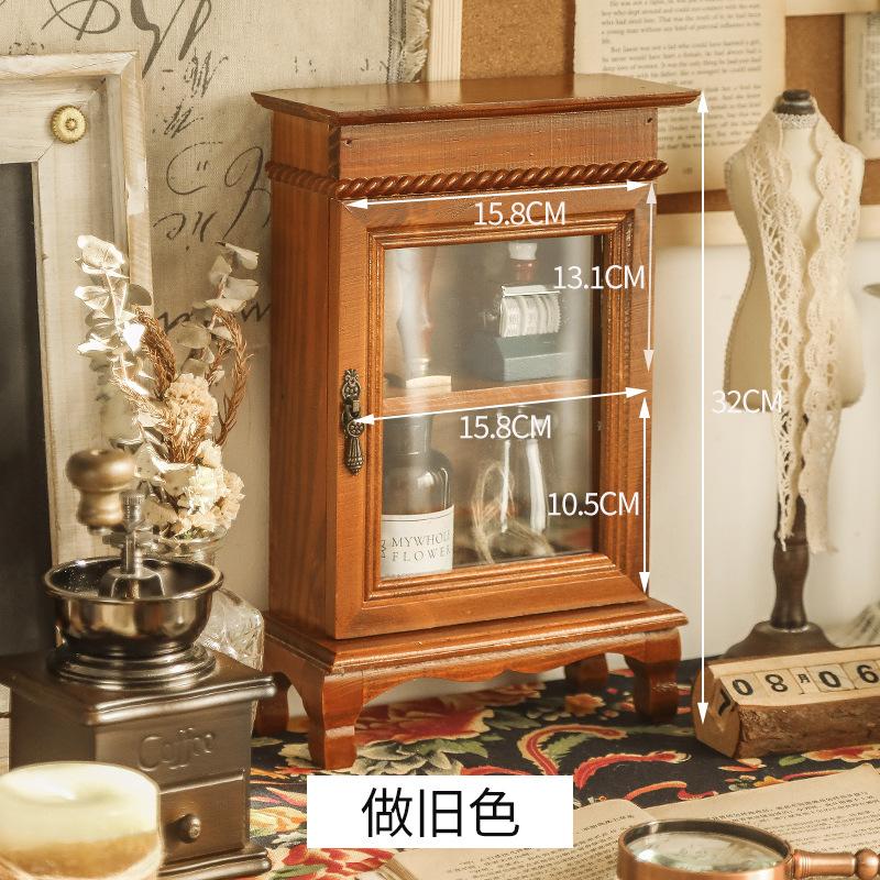 

Модный деревянный винтажный пыленепроницаемый настольный шкаф для хранения вещей, ресторанный декоративный стенд, косметический ящик для хранения рук коричневый