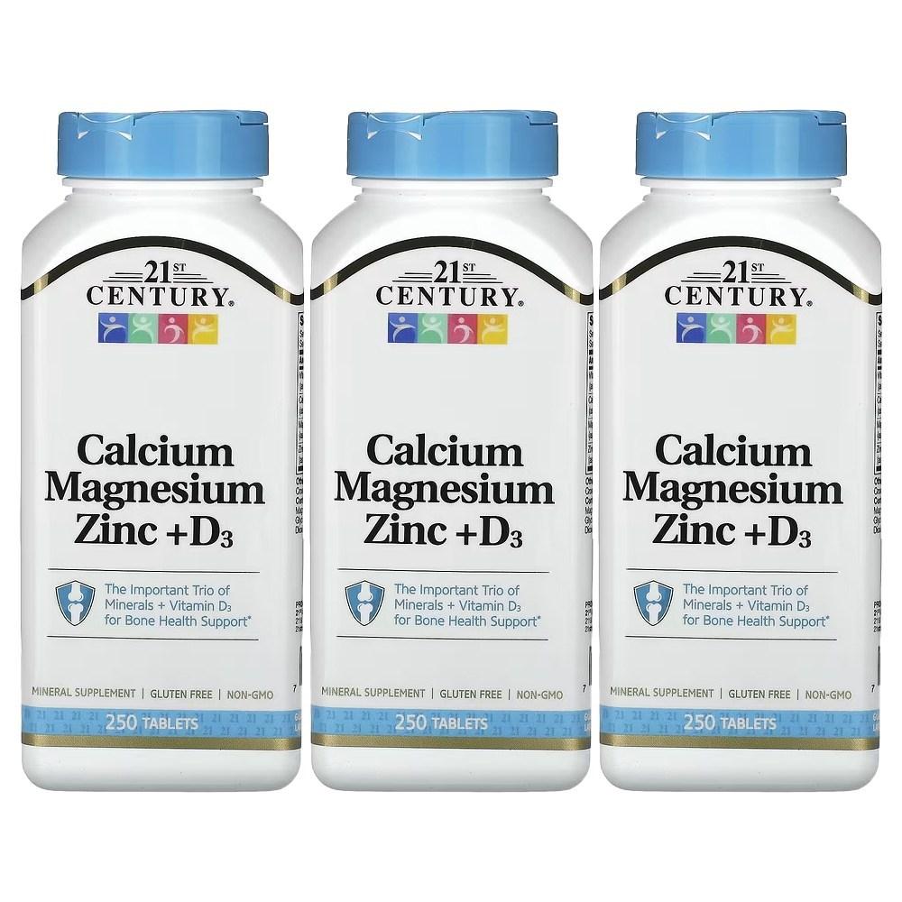 21st Century Century Calcium Magnesium Zinc Plus Vitamin D3 250 Tablets 3 pcs