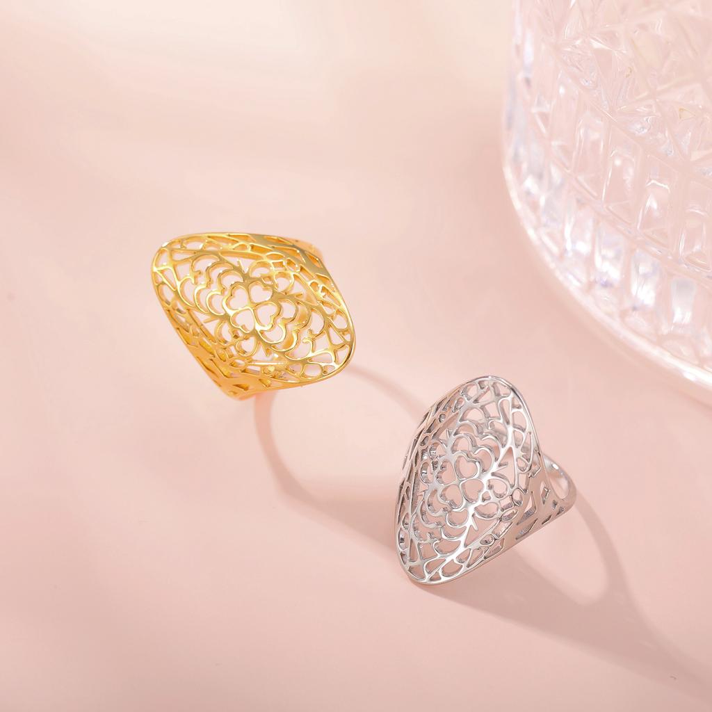 Heart Filigree Rings for Women Stainless Steel Gold Wide Aesthetic Ring Birthday Valentine's Day Gift