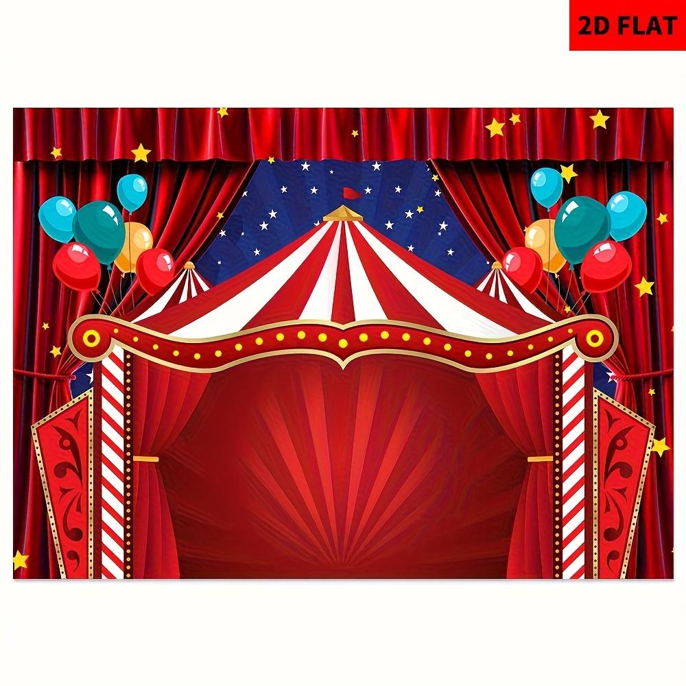 1 piece of 2D flat circus carnival theme background cloth - multiple sizes red starry sky balloon stripe design polyester