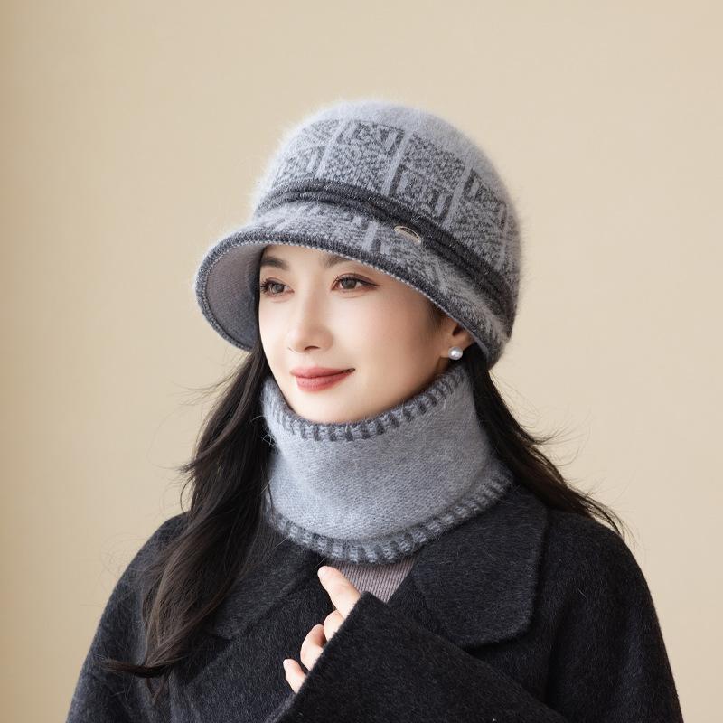 New senior knitted hat commuter wear casual warm neck protector short brim senior scarf hat