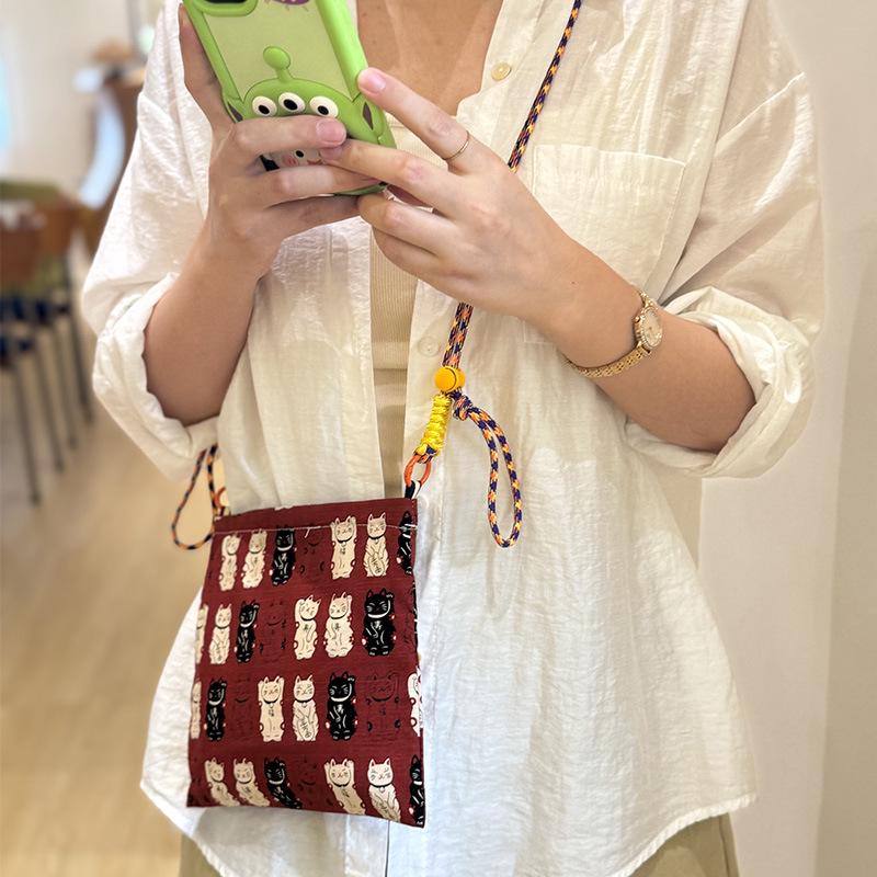 Adorable Lucky Cat Handbag: Lunch & Snack Bento Box, Mobile Phone Carrier, Crossbody & Hand-Carried Cloth Bag