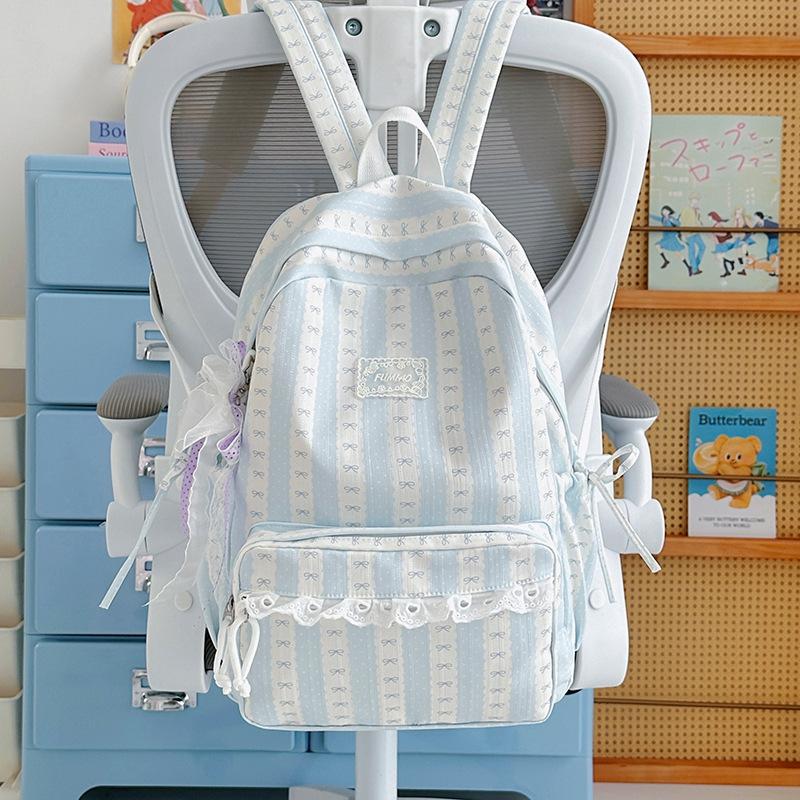 Schoolbag gentle department fresh color scheme striped design backpack student party daily commuting shopping spring outing large capacity schoolbag