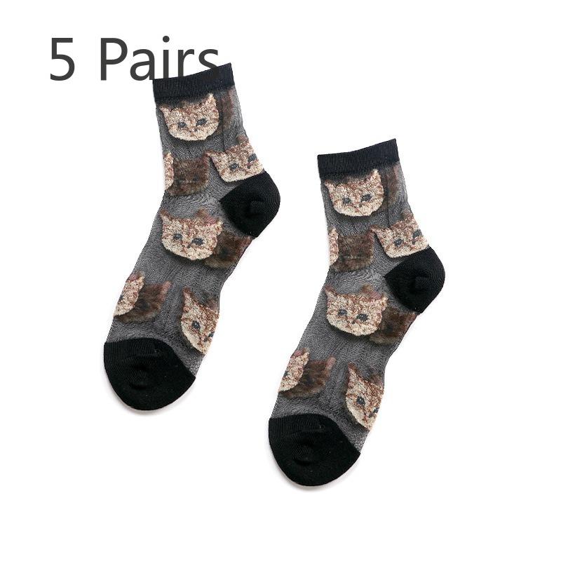 

5 пар женских весенне-летних ультратонких новых хрустальных носков-трубок из стекла 5 Pairs чёрный