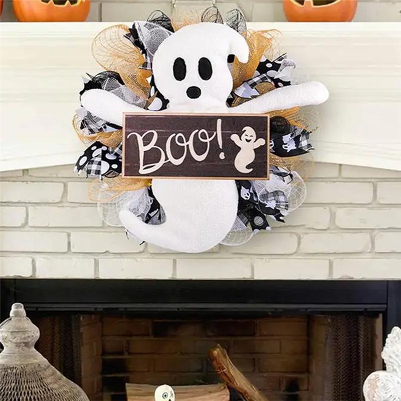 Halloween Kränze für die Haustür Boo Geist Schild Halloween Türhänger Halloween Dekorationen Boo Halloween Kranz