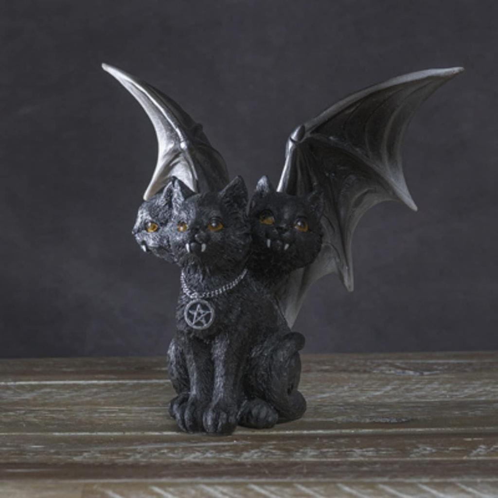 Three Headed Black Cat Pacific Giftware Resin Figurine with Wings, Indoor/Outdoor Decor for New HomeOwners, Newly Weds, and Neighbors