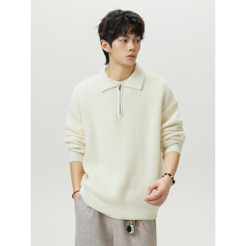 Cardigan Half-chain Lapel Sweater Men's Autumn and Winter Models Loose Texture Imitation Deer Plush Heavy Pullover Sweater Jacket