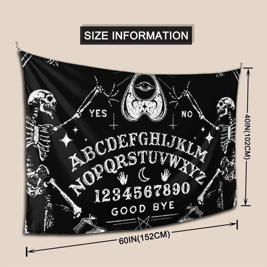 NiYoung Halloween Decorations Cool Tapestry Wall Hanging, Vintage Skeleton Magic Ouijaes Board Black Tapestries, Retro Goth Skull Art Tapestry Home