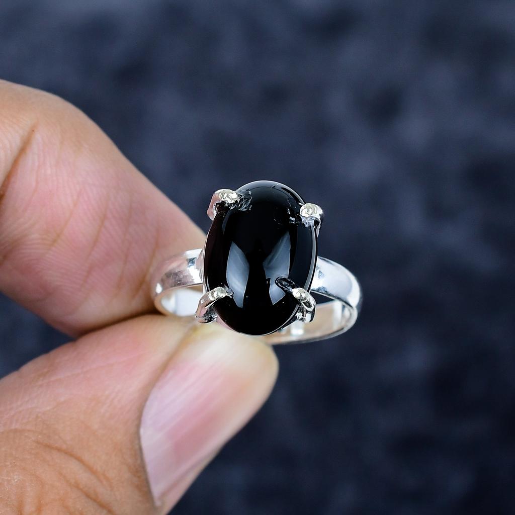 Black Onyx Gemstone 925 Sterling Silver Jewelry Ring Size Adjustable MM-3435