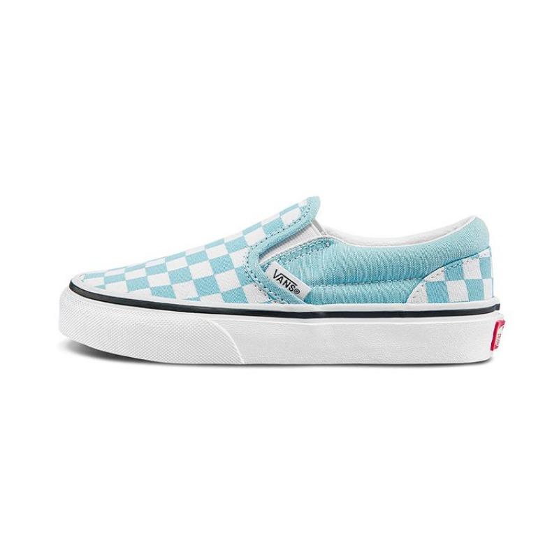 Vans slip-on kids low-top skate shoes checkered blue white for little kids VN0A5KXM7TC 32.5