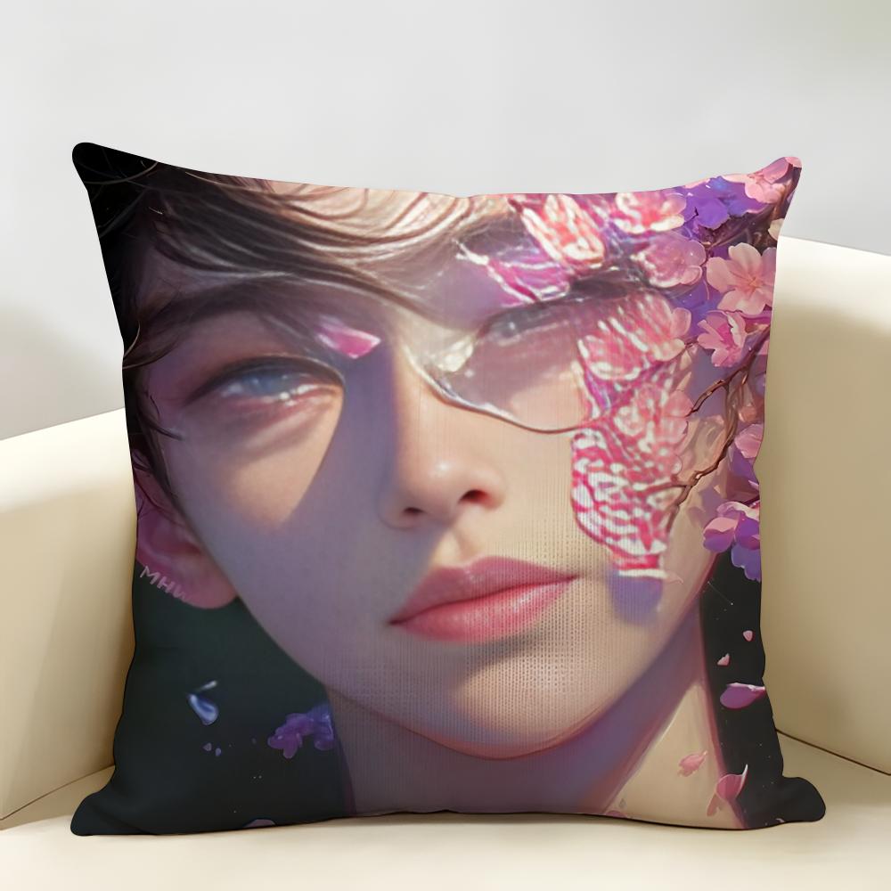 Handsome Fashion Pretty Cushion Cover Natural Linen Organic Fabric DoubleSided Printing Room Sofa Decor Pillow Case