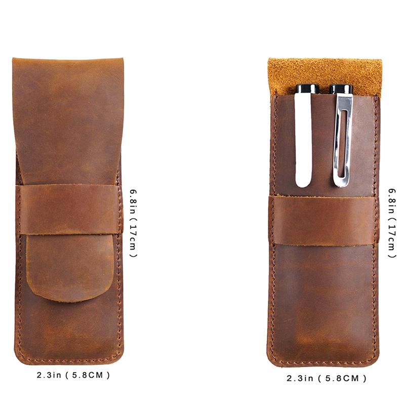 Handmade Genuine Leather Pencil Bag Cowhide Fountain Pen Case Holder Vintage Retro Style Accessories For Travel Journa