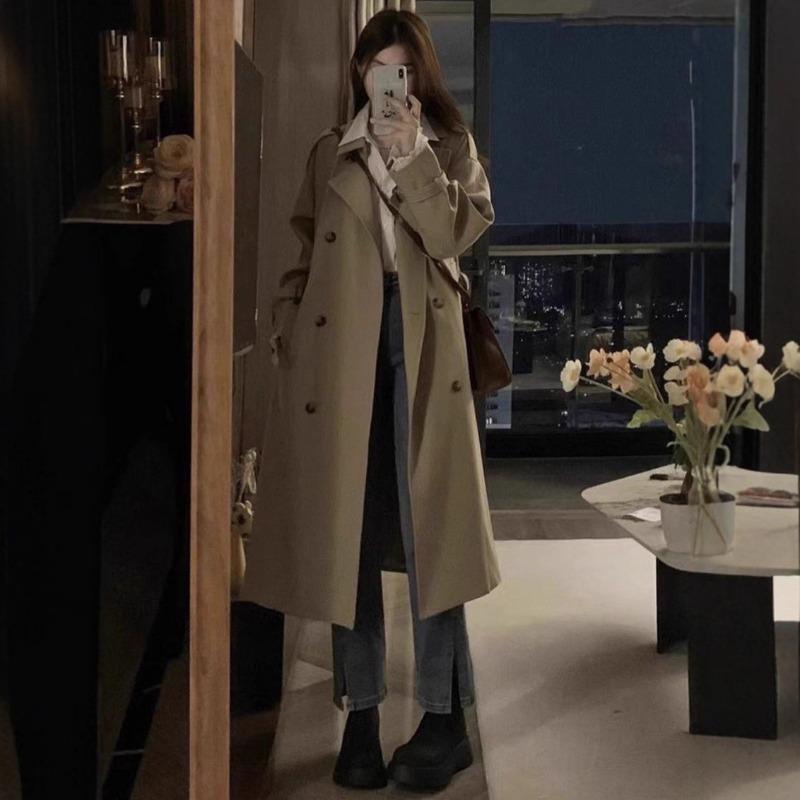 Khaki Trench Coat Women's Medium and Long New Coat