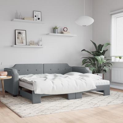 Vidaxl Sofa Rozsuwana Z Materacami, Jasnoszara, 90X200 Cm, Tkanina