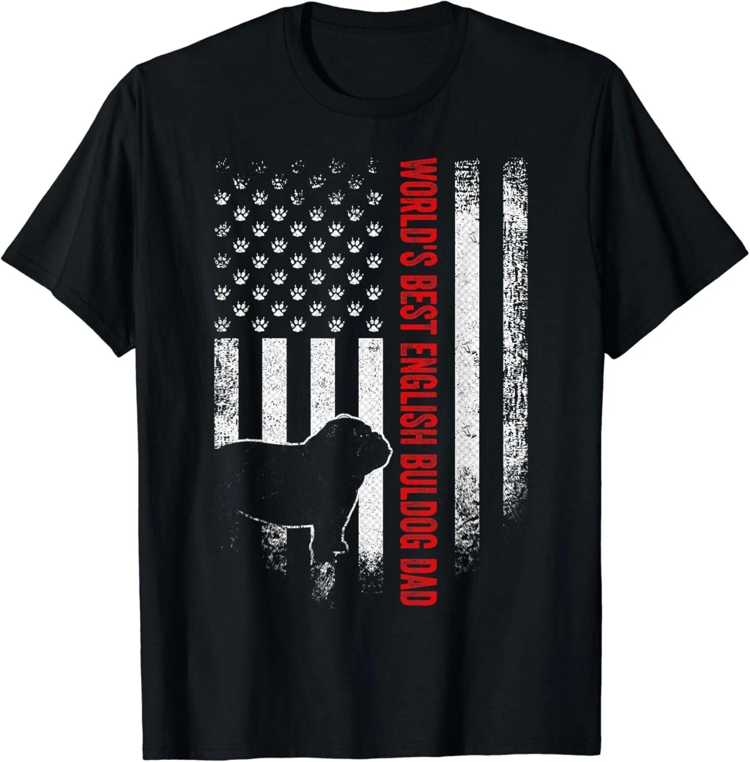 Vintage American Flag World_s Best English Bulldog Dad Funny Gift Unisex T-Shirt L