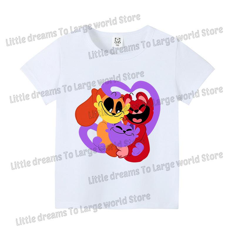 Smilings Critters Tshirt for Kids Cartoon Figure Printed Short Sleeve Clothes Children Summer White Black Base Tee Casual Tops