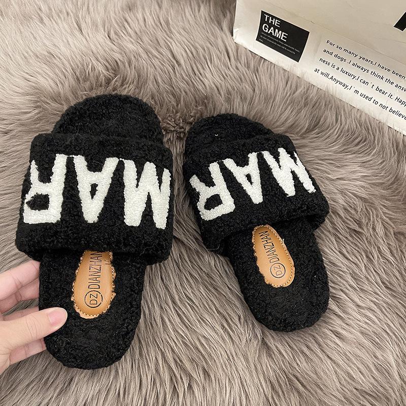 

Повседневные универсальные тапочки с буквенным принтом Мао Мао женские новые осенне-зимние 2025 для улицы толстая подошва на одном ходу ленивые сланцы 35