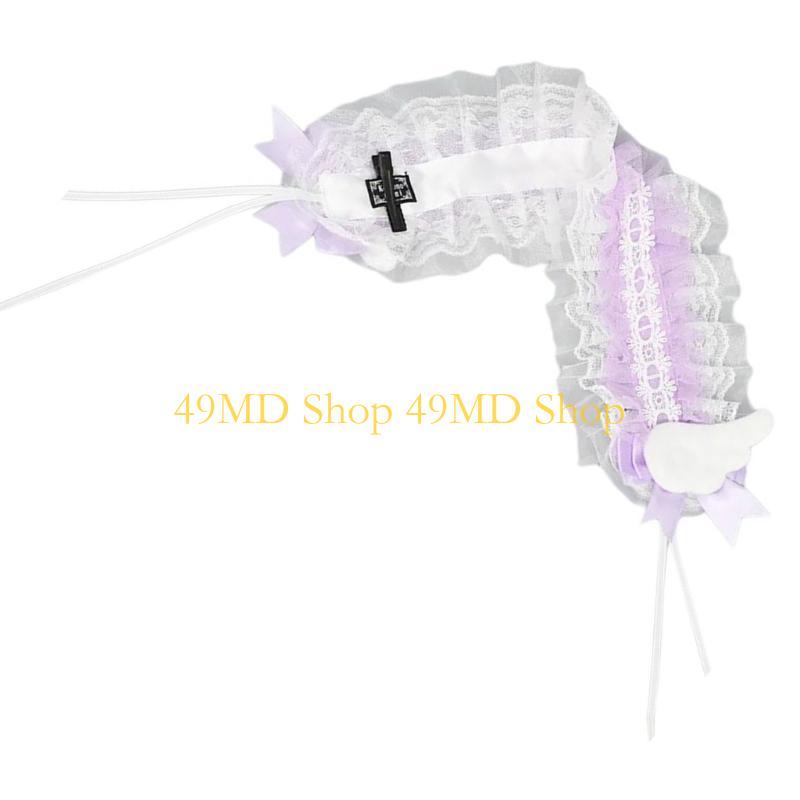 49MD Womens Gothic Bows Lace Hairband Flouncing Maid Hair Ornaments Photo Props