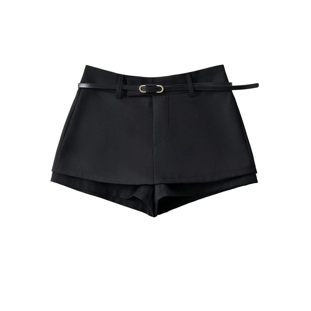 Retro Spicy Girl Belted Skirt Pants - Anti-Exposure A-line Mini for Women