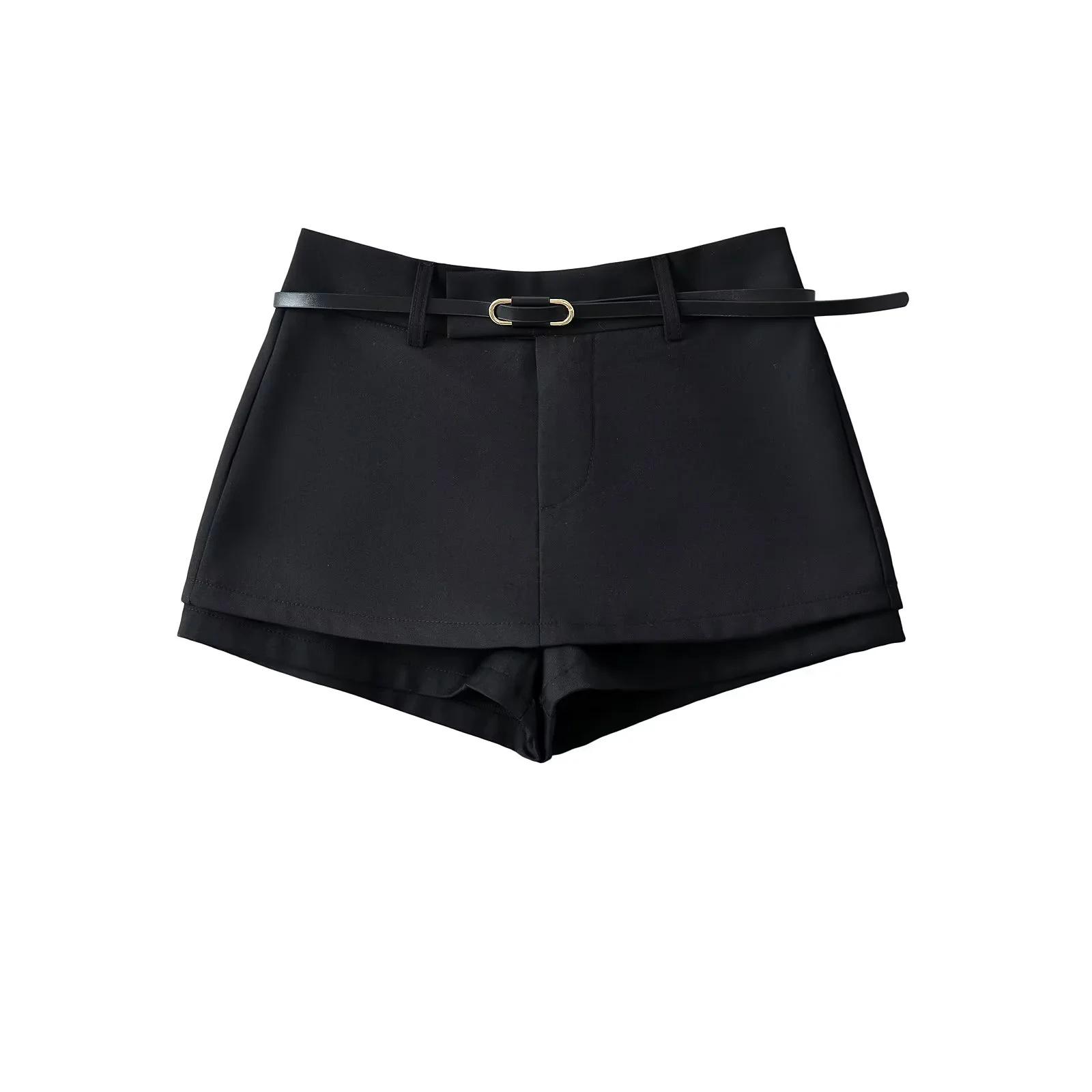 

Retro Spicy Girl Belted Skirt Pants - Anti-Exposure A-line Mini for Women Small чёрный