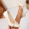 Elegant White Super High Heels Wedding Sandals Women Summer Pearl Chain Decoration Pumps Women Classic Pointed Toe Dress Shoes