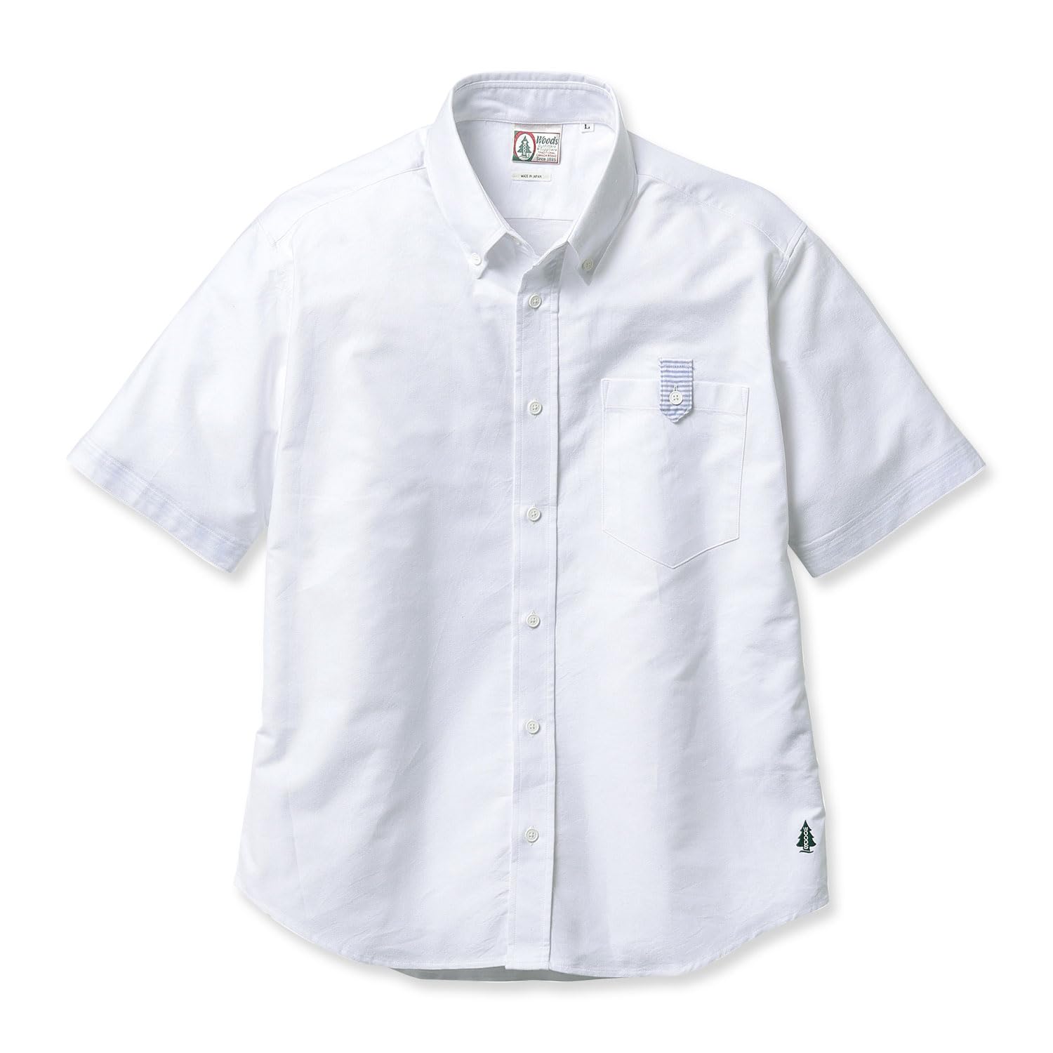 

Оксфордская рубашка для мужчин [WOODS] Сделано в Японии, с коротким рукавом (М, белый) белый