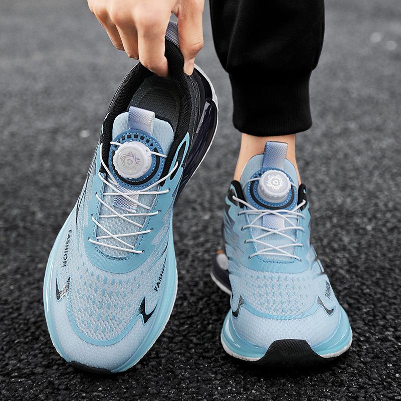 2024 Men's Flyknit Air Cushion Running Shoes with Rotating Buckle - Breathable Ice Silk Mesh for All Seasons