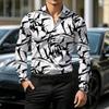 Street style men's shirt, personalized printed shirt, black base floral slim fit long sleeved business casual versatile top