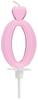 Number 0 Heart Cake Candle Pink